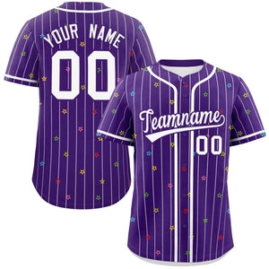 Custom Purple White Stripe Fashion Personalized Star Pattern Authentic Baseball Jersey