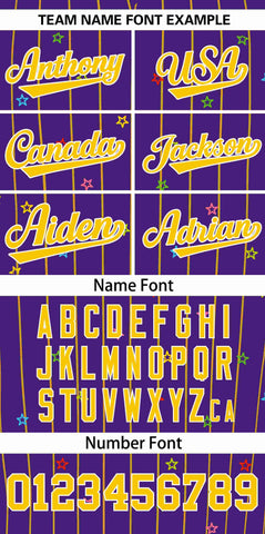Custom Purple Gold Stripe Fashion Personalized Star Pattern Authentic Baseball Jersey