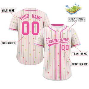 Custom Cream Pink Stripe Fashion Personalized Star Pattern Authentic Baseball Jersey