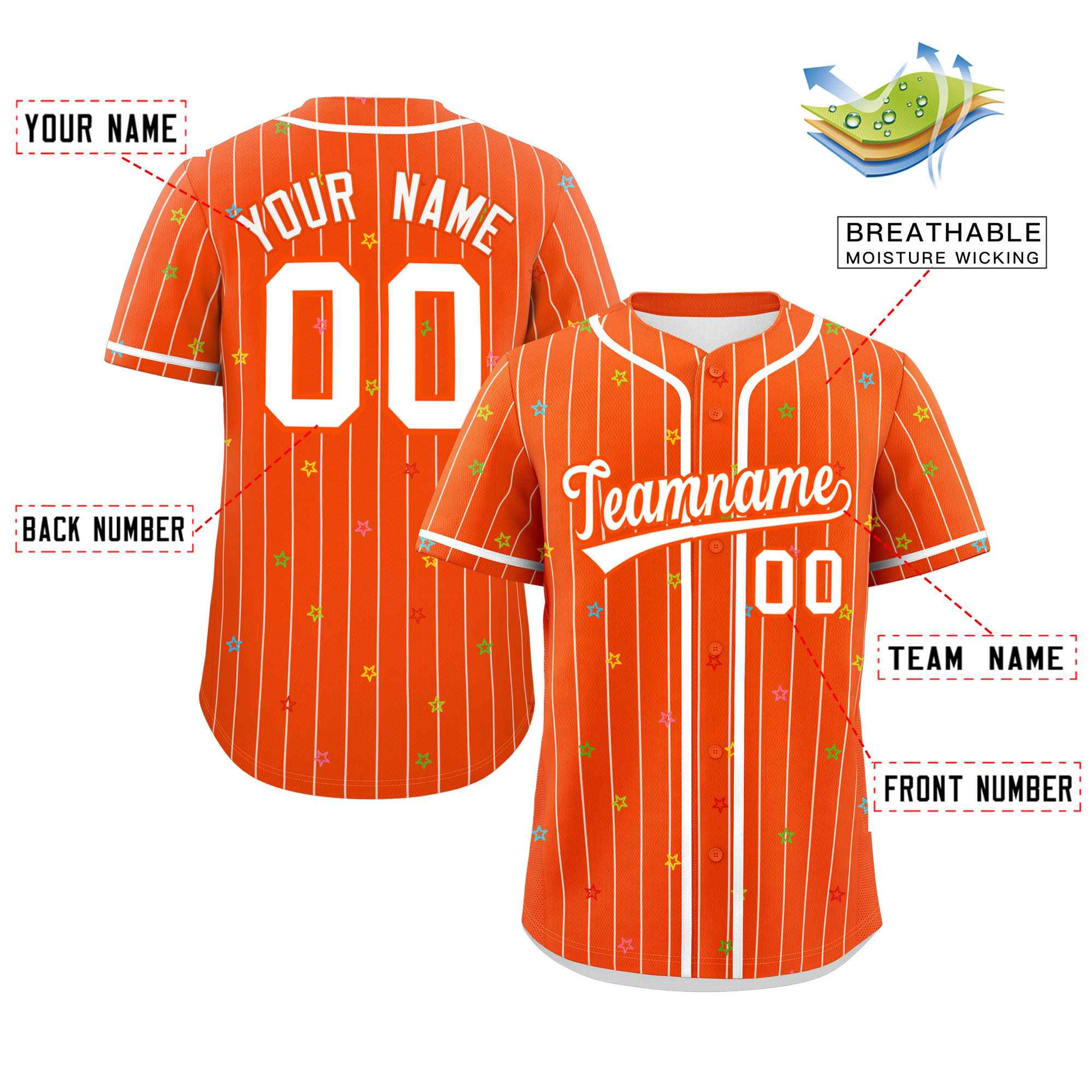 Custom Orange White Stripe Fashion Personalized Star Pattern Authentic Baseball Jersey