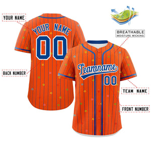 Custom Orange Royal Stripe Fashion Personalized Star Pattern Authentic Baseball Jersey