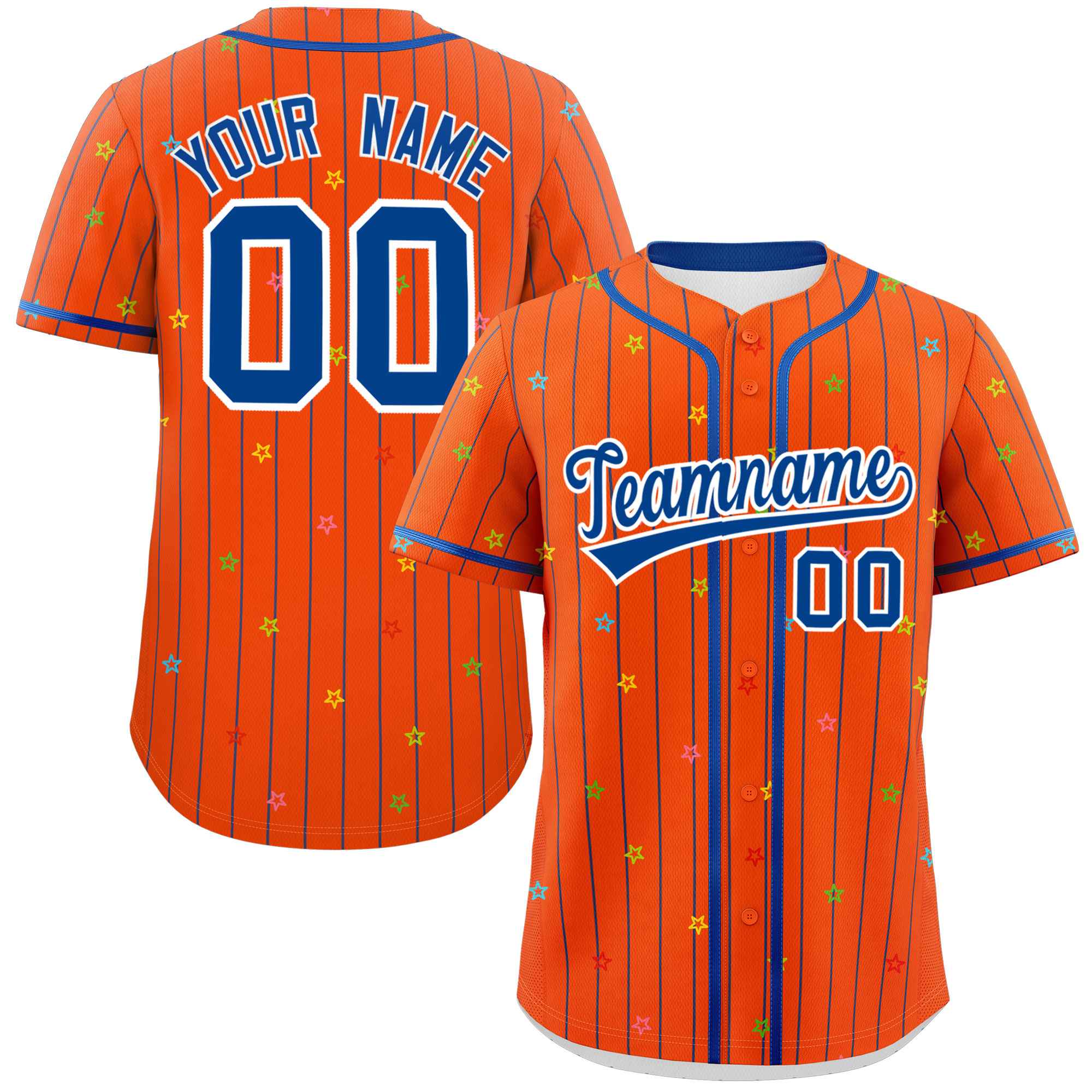 Custom Orange Royal Stripe Fashion Personalized Star Pattern Authentic Baseball Jersey