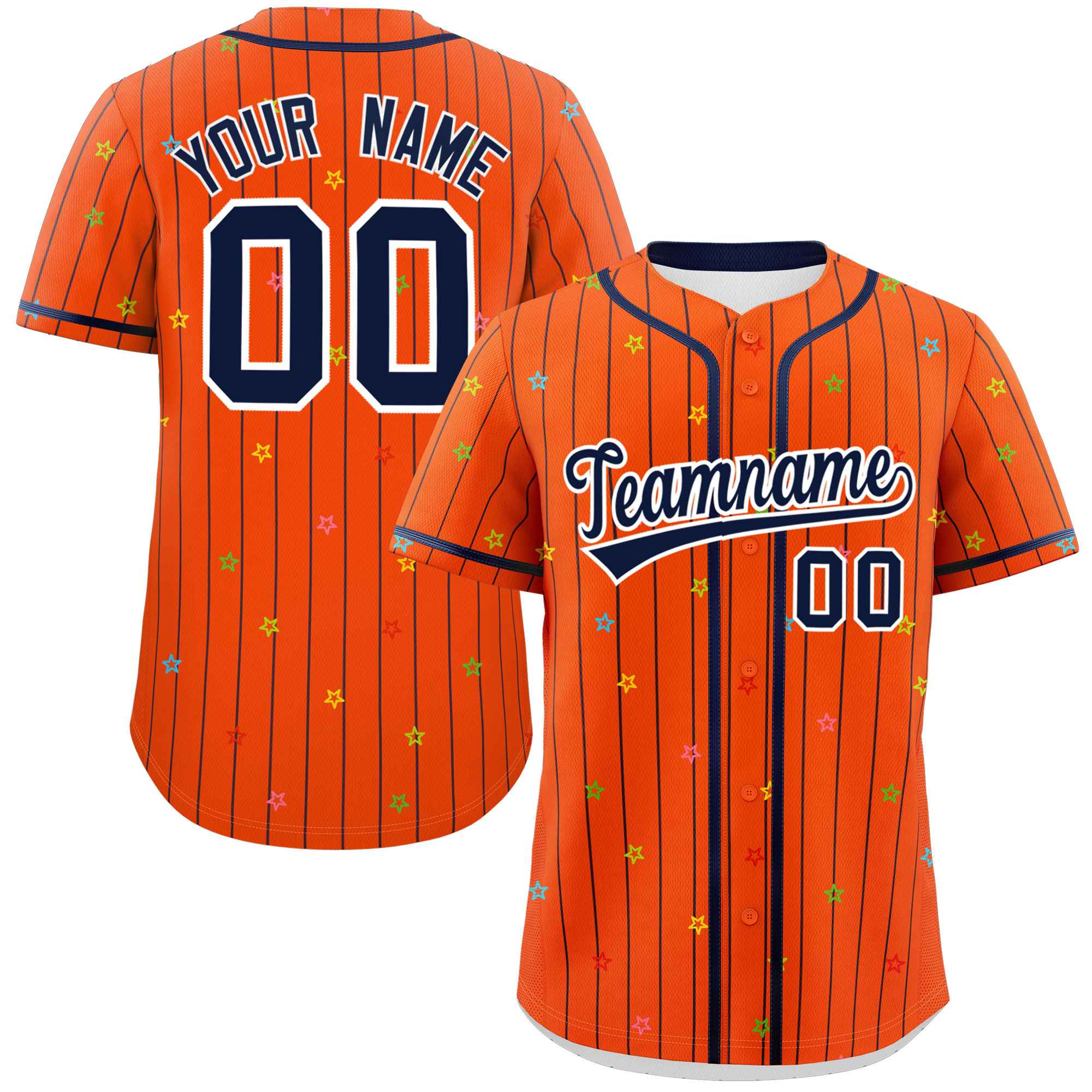 Custom Orange Navy Stripe Fashion Personalized Star Pattern Authentic Baseball Jersey