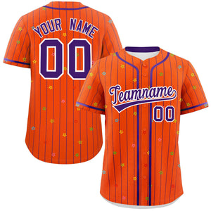 Custom Orange Purple Stripe Fashion Personalized Star Pattern Authentic Baseball Jersey