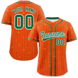 Custom Orange Kelly Green Stripe Fashion Personalized Star Pattern Authentic Baseball Jersey