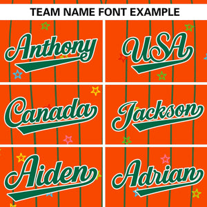 Custom Orange Kelly Green Stripe Fashion Personalized Star Pattern Authentic Baseball Jersey