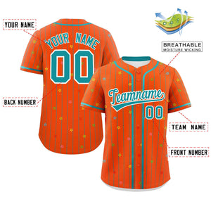 Custom Orange Aqua Stripe Fashion Personalized Star Pattern Authentic Baseball Jersey