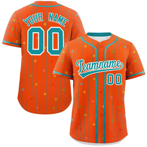 Custom Orange Aqua Stripe Fashion Personalized Star Pattern Authentic Baseball Jersey