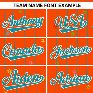 Custom Orange Aqua Stripe Fashion Personalized Star Pattern Authentic Baseball Jersey