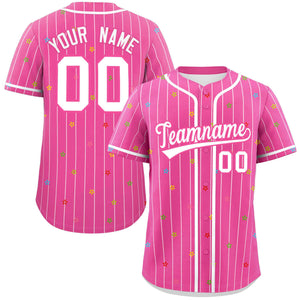 Custom Pink White Stripe Fashion Personalized Star Pattern Authentic Baseball Jersey