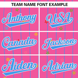 Custom Pink Powder Blue Stripe Fashion Personalized Star Pattern Authentic Baseball Jersey