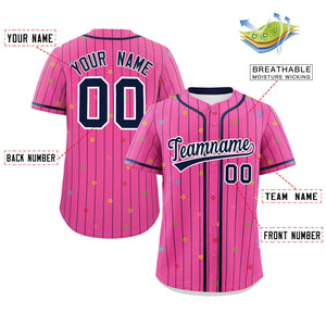 Custom Pink Navy Stripe Fashion Personalized Star Pattern Authentic Baseball Jersey