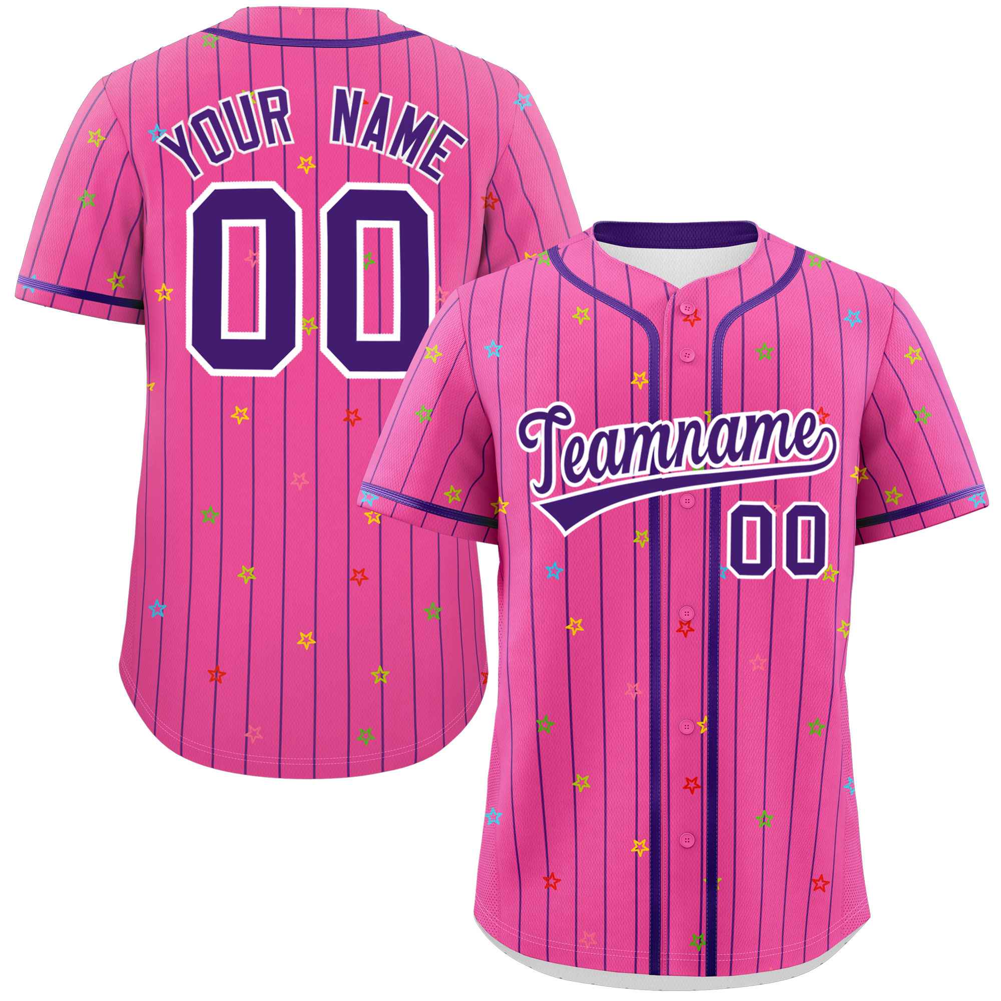 Custom Pink Purple Stripe Fashion Personalized Star Pattern Authentic Baseball Jersey