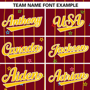 Custom Crimson Gold Stripe Fashion Personalized Star Pattern Authentic Baseball Jersey