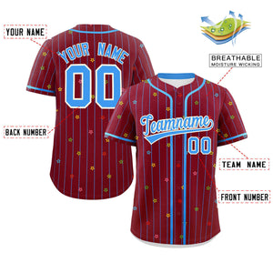 Custom Crimson Powder Blue Stripe Fashion Personalized Star Pattern Authentic Baseball Jersey