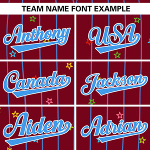 Custom Crimson Powder Blue Stripe Fashion Personalized Star Pattern Authentic Baseball Jersey