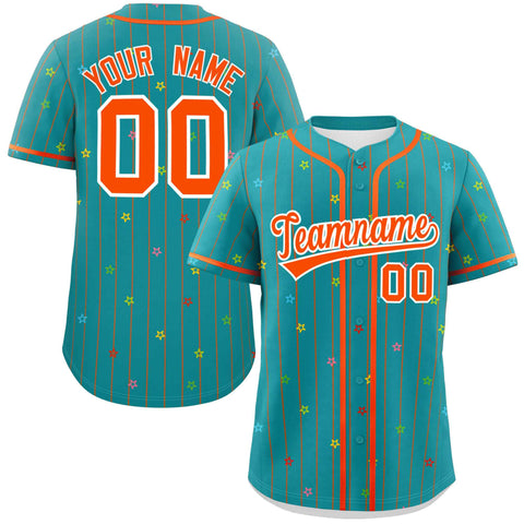 Custom Aqua Orange Stripe Fashion Personalized Star Pattern Authentic Baseball Jersey