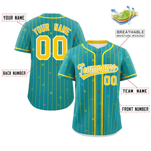 Custom Aqua Gold Stripe Fashion Personalized Star Pattern Authentic Baseball Jersey