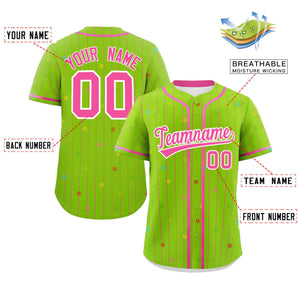 Custom Neon Green Pink Stripe Fashion Personalized Star Pattern Authentic Baseball Jersey