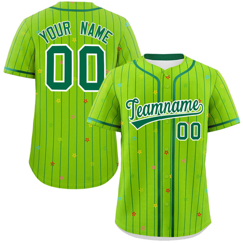 Custom Neon Green Kelly Green Stripe Fashion Personalized Star Pattern Authentic Baseball Jersey