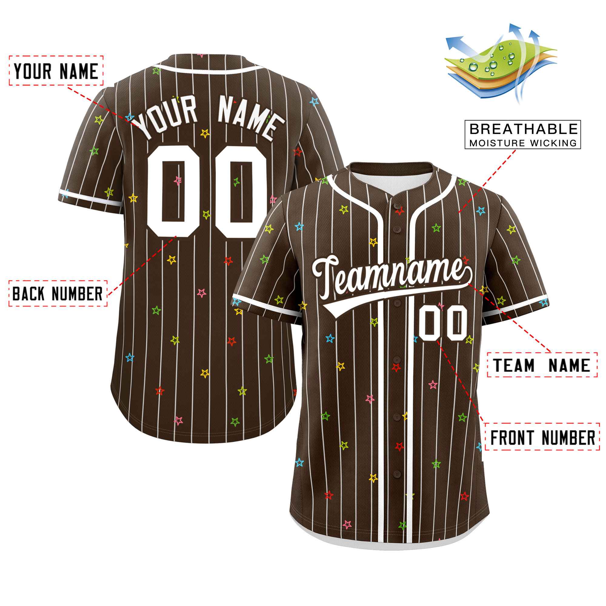 Custom Brown White Stripe Fashion Personalized Star Pattern Authentic Baseball Jersey