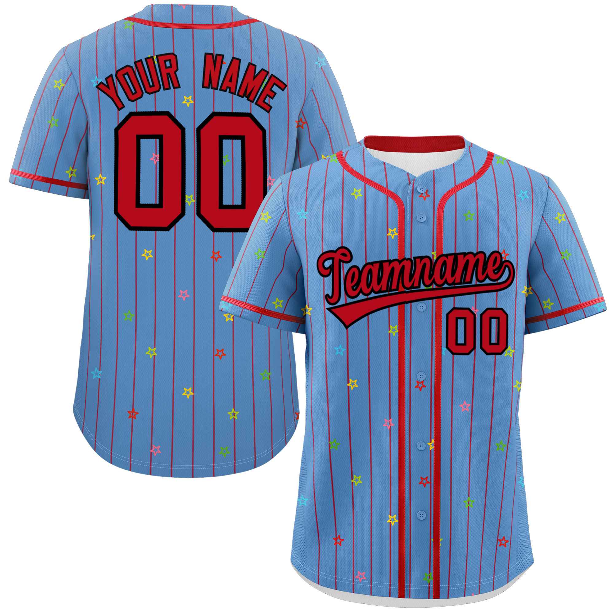 Custom Light Blue Red Stripe Fashion Personalized Star Pattern Authentic Baseball Jersey