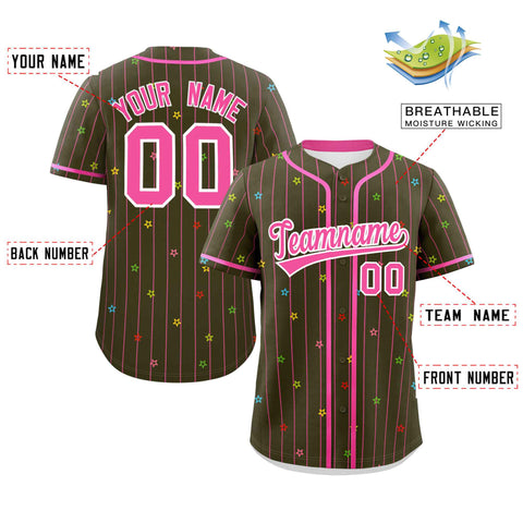 Custom Olive Pink Stripe Fashion Personalized Star Pattern Authentic Baseball Jersey