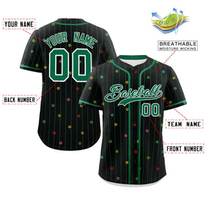 Custom Black Kelly Green Stripe Fashion Personalized Star Pattern Authentic Baseball Jersey