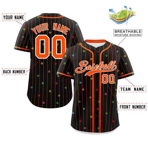 Custom Black Orange Stripe Fashion Personalized Star Pattern Authentic Baseball Jersey