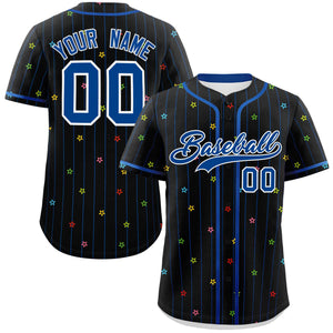 Custom Black Royal Stripe Fashion Personalized Star Pattern Authentic Baseball Jersey