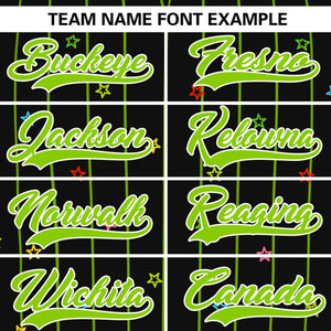 Custom Black Neon Green Stripe Fashion Personalized Star Pattern Authentic Baseball Jersey