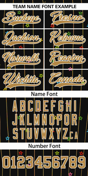 Custom Black Old Gold Stripe Fashion Personalized Star Pattern Authentic Baseball Jersey