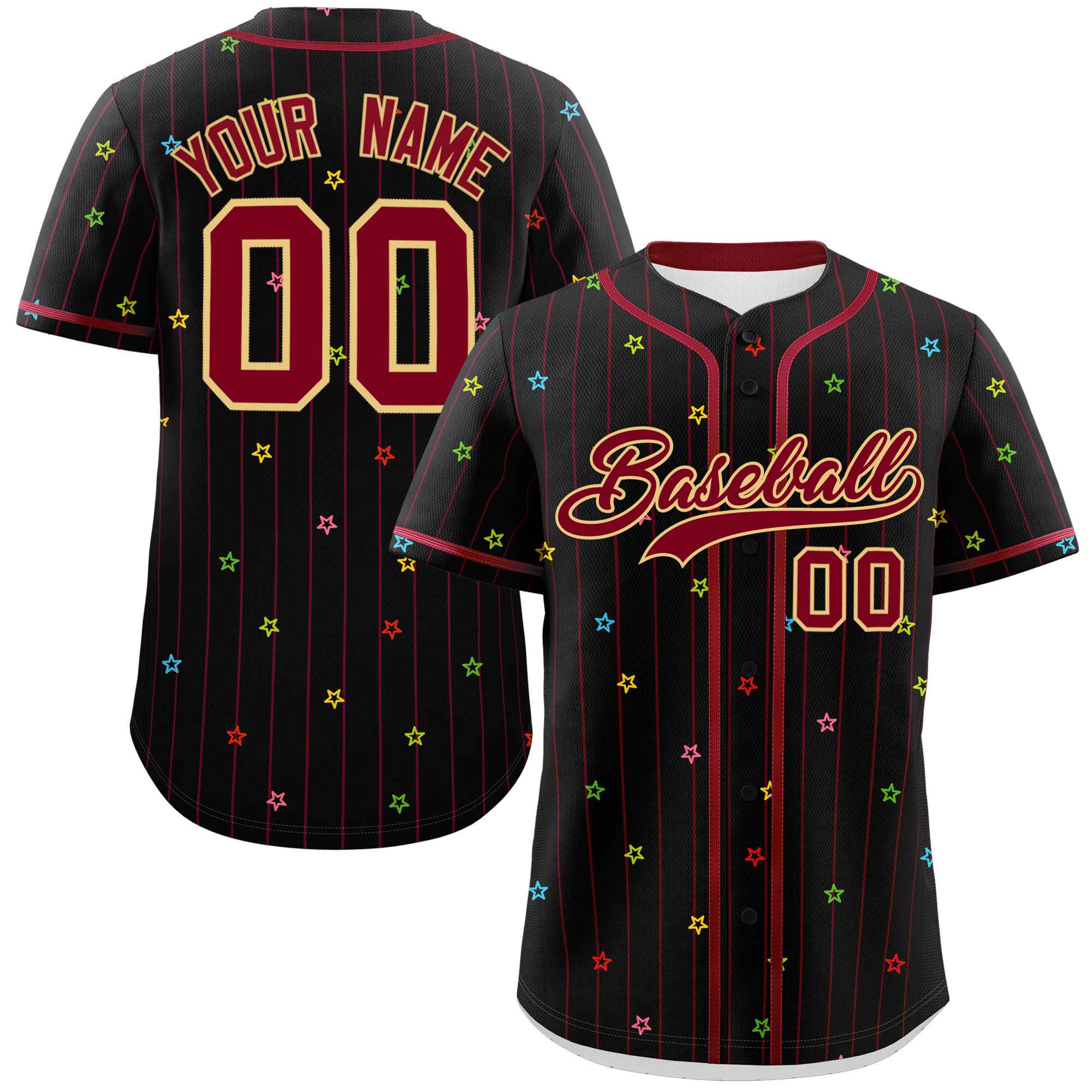 Custom Black Crimson Stripe Fashion Personalized Star Pattern Authentic Baseball Jersey