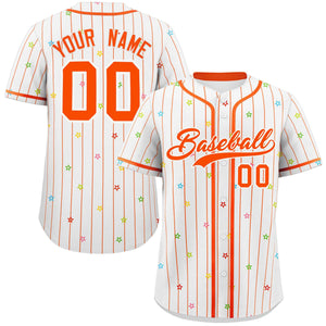 Custom White Orange Stripe Fashion Personalized Star Pattern Authentic Baseball Jersey