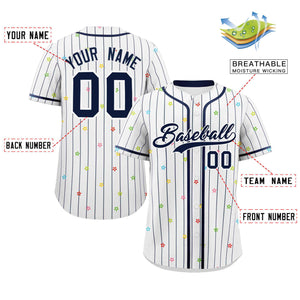 Custom White Navy Stripe Fashion Personalized Star Pattern Authentic Baseball Jersey