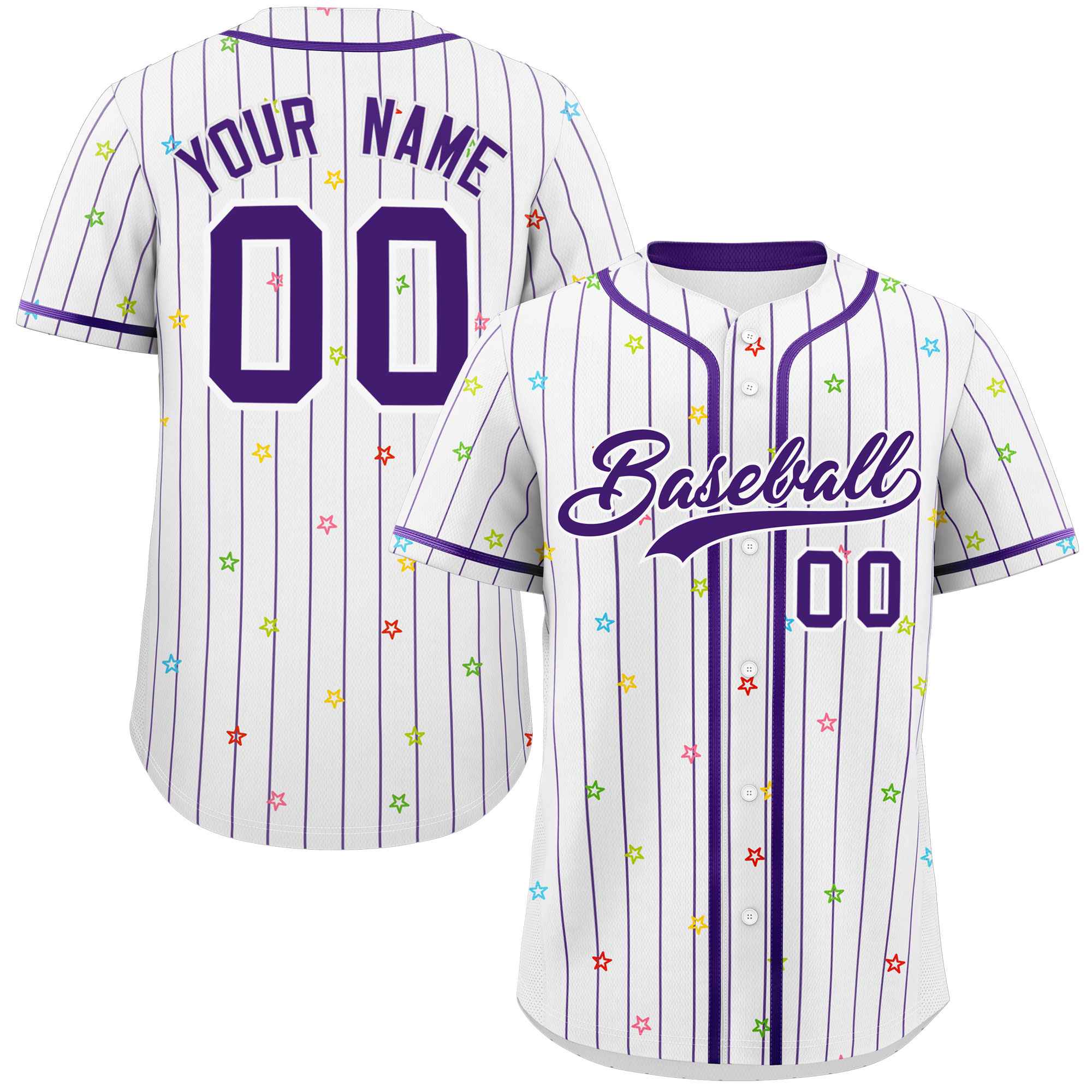 Custom White Purple Stripe Fashion Personalized Star Pattern Authentic Baseball Jersey