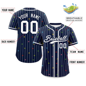 Custom Navy White Stripe Fashion Personalized Star Pattern Authentic Baseball Jersey