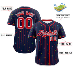 Custom Navy Red Stripe Fashion Personalized Star Pattern Authentic Baseball Jersey