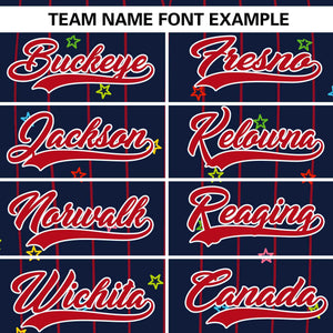 Custom Navy Red Stripe Fashion Personalized Star Pattern Authentic Baseball Jersey