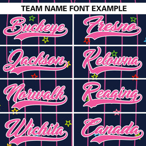 Custom Navy Pink Stripe Fashion Personalized Star Pattern Authentic Baseball Jersey