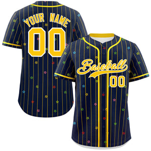 Custom Navy Gold Stripe Fashion Personalized Star Pattern Authentic Baseball Jersey