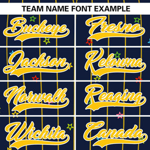 Custom Navy Gold Stripe Fashion Personalized Star Pattern Authentic Baseball Jersey