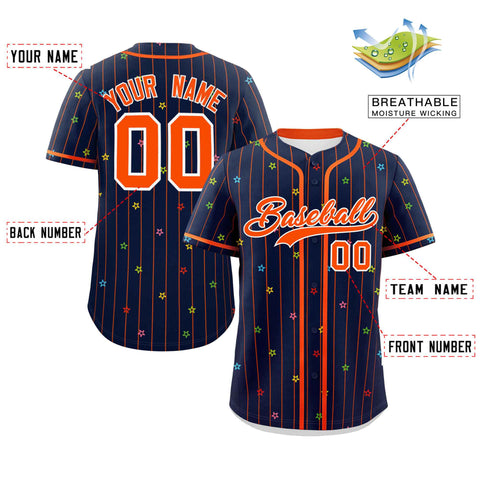 Custom Navy Orange Stripe Fashion Personalized Star Pattern Authentic Baseball Jersey