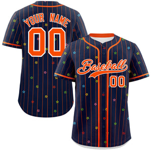 Custom Navy Orange Stripe Fashion Personalized Star Pattern Authentic Baseball Jersey