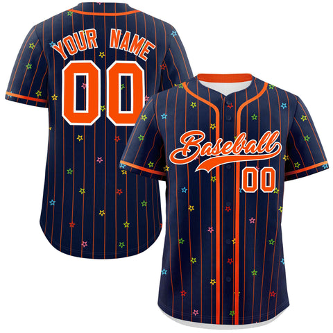 Custom Navy Orange Stripe Fashion Personalized Star Pattern Authentic Baseball Jersey