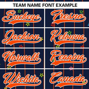 Custom Navy Orange Stripe Fashion Personalized Star Pattern Authentic Baseball Jersey