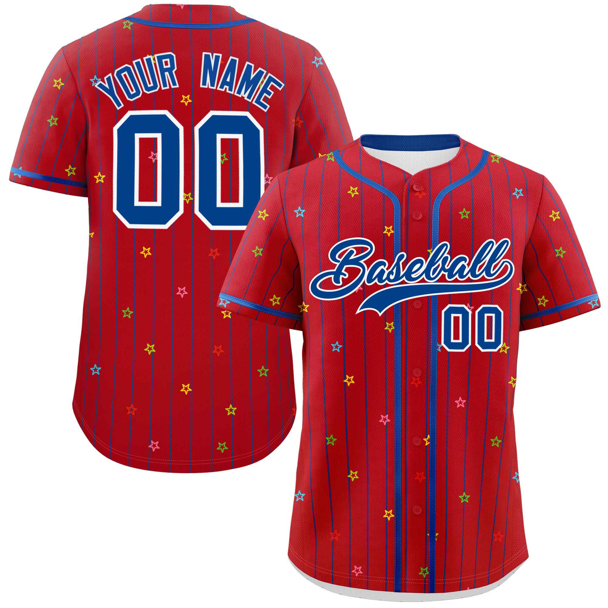 Custom Red Royal Stripe Fashion Personalized Star Pattern Authentic Baseball Jersey