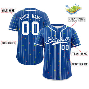 Custom Royal White Stripe Fashion Personalized Star Pattern Authentic Baseball Jersey