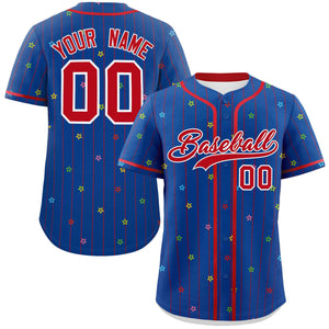 Custom Royal Red Stripe Fashion Personalized Star Pattern Authentic Baseball Jersey