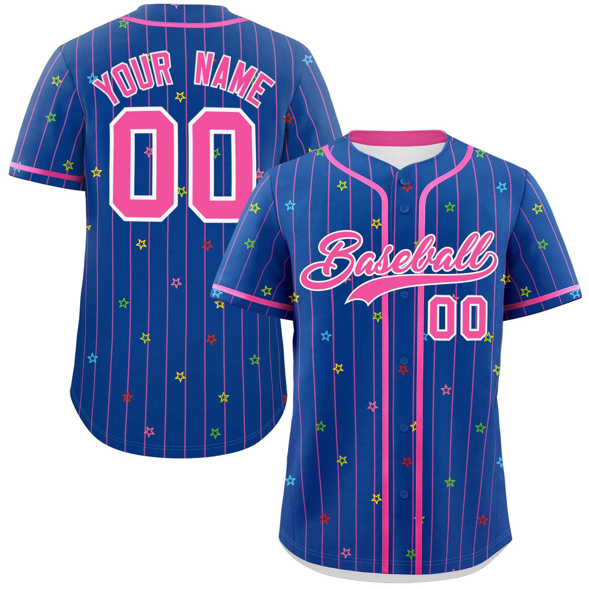 Custom Royal Pink Stripe Fashion Personalized Star Pattern Authentic Baseball Jersey